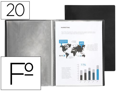 Capa catalogo liderpapel 20 bolsas polipropileno folio preto , Liderpapel , 77154 , 8423473771543